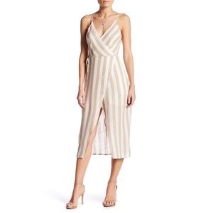 NWT ASTR Linen Stripe Wrap Dress S